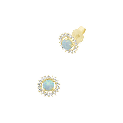 9ct Yellow Gold Created Opal Cluster Studs