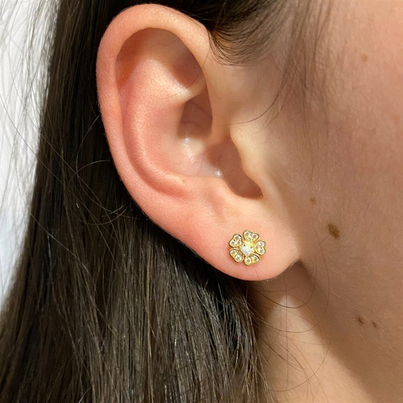 9ct Gold Created Opal & CZ Flower Studs