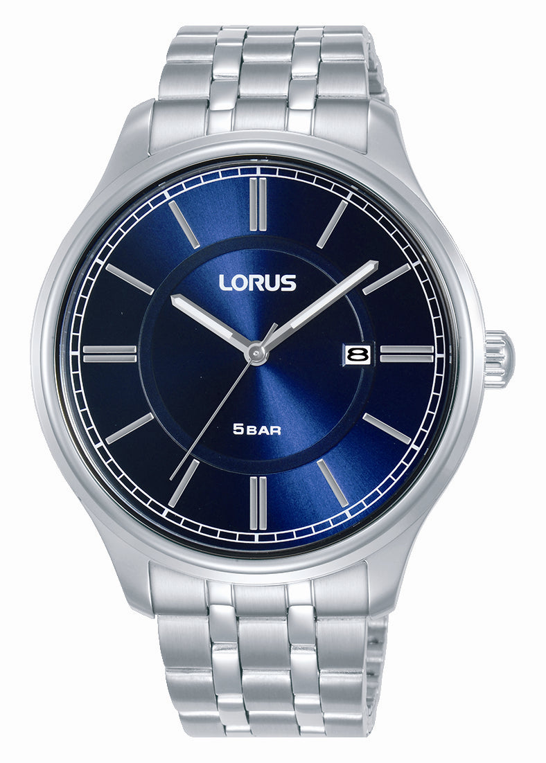 Mens Lorus Dress Watch with Blue Dial & Stainless Steel Band.