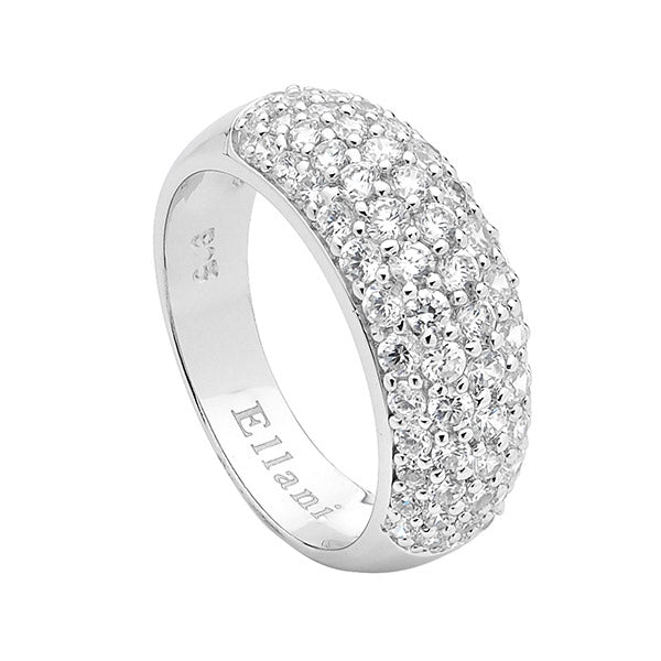 Sterling Silver Pave Set Cubic Zirconia Dome Dress Ring.