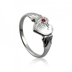 Silver Childrens Signet Ring with Red Stone - July birthstone.