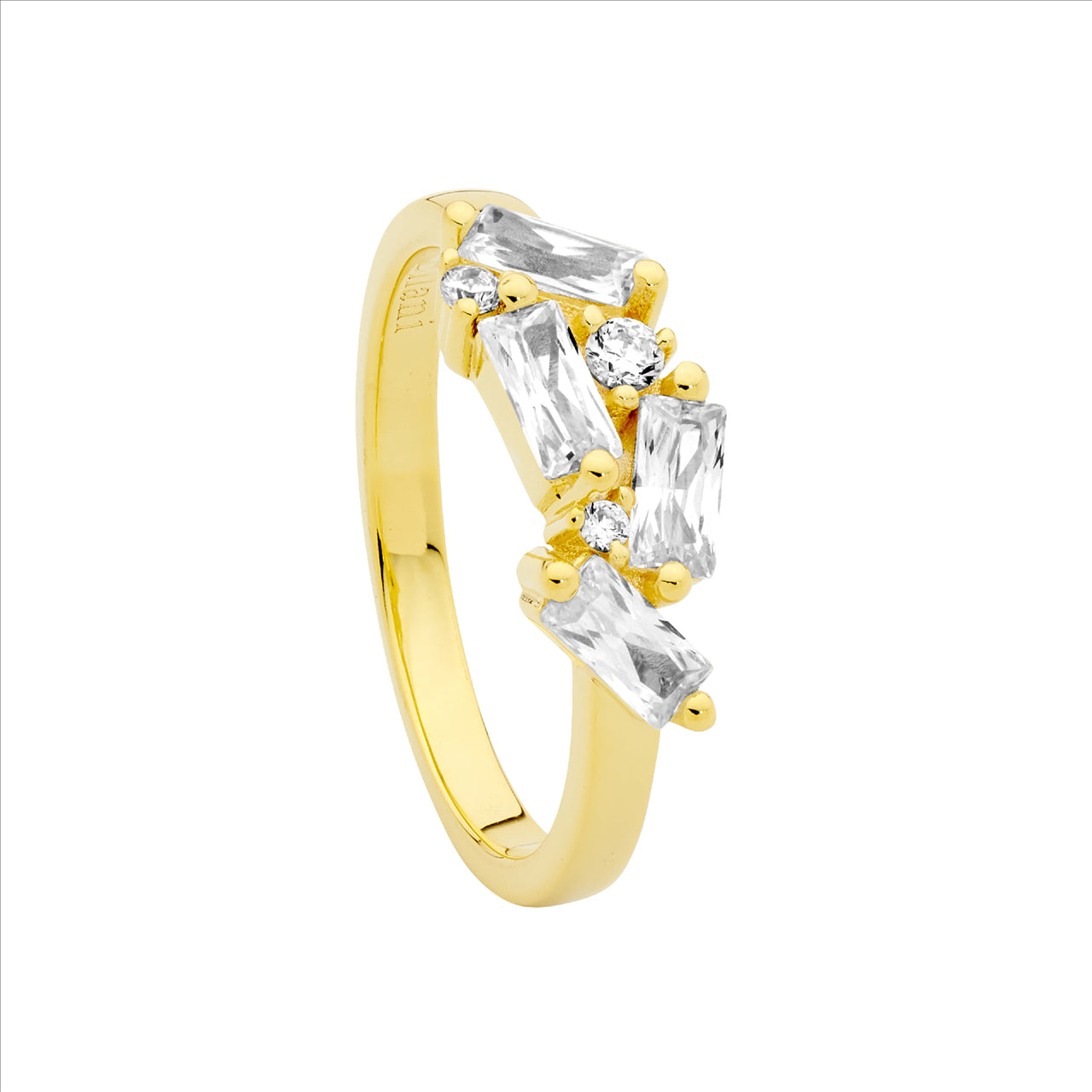 Staggered Cubic Zirconia Dress Ring - Yellow Gold.