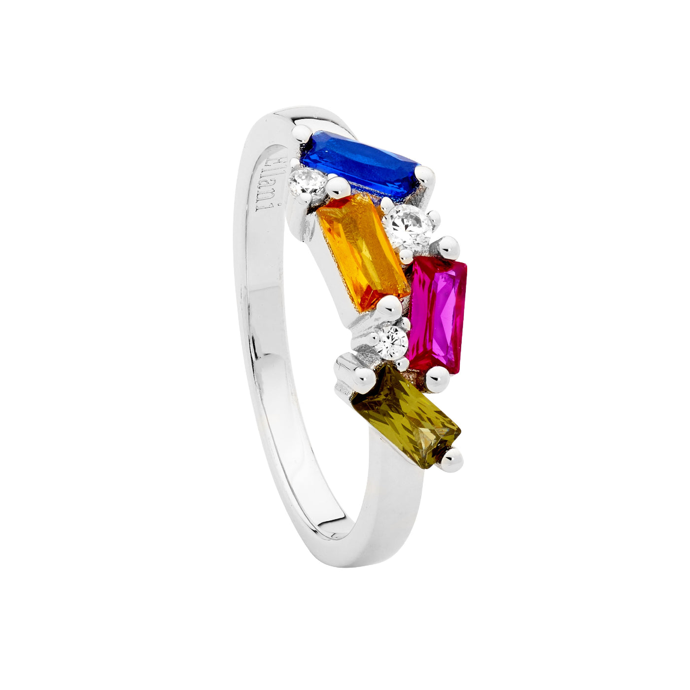 Bright Rainbow Cubic Zirconia Dress Ring - Sterling Silver.