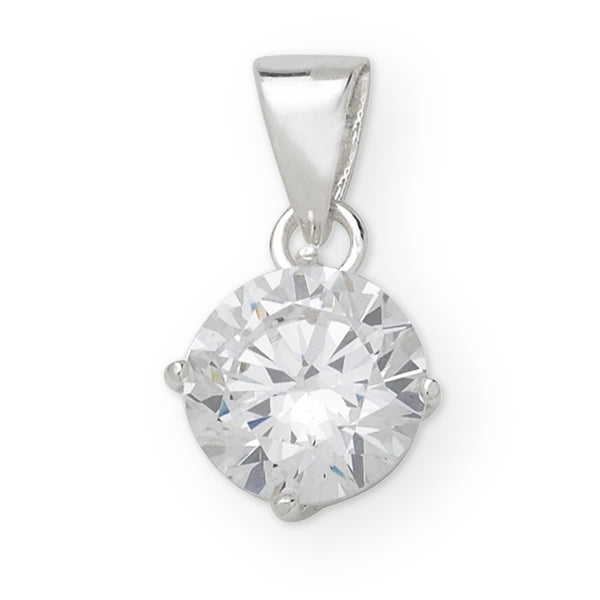 Sterling Silver Round Cubic Zirconia Solitaire Pendant & Chain.