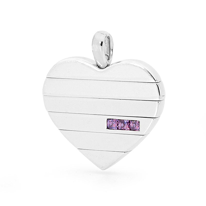 Sterling Silver Spinning Heart Pendant with Purple Zirconia