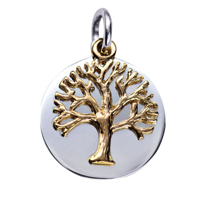 Sterling Silver 9ct Gold Tree of Life Disc Pendant