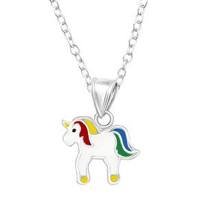 Silver Enamel Unicorn Pendant & Chain