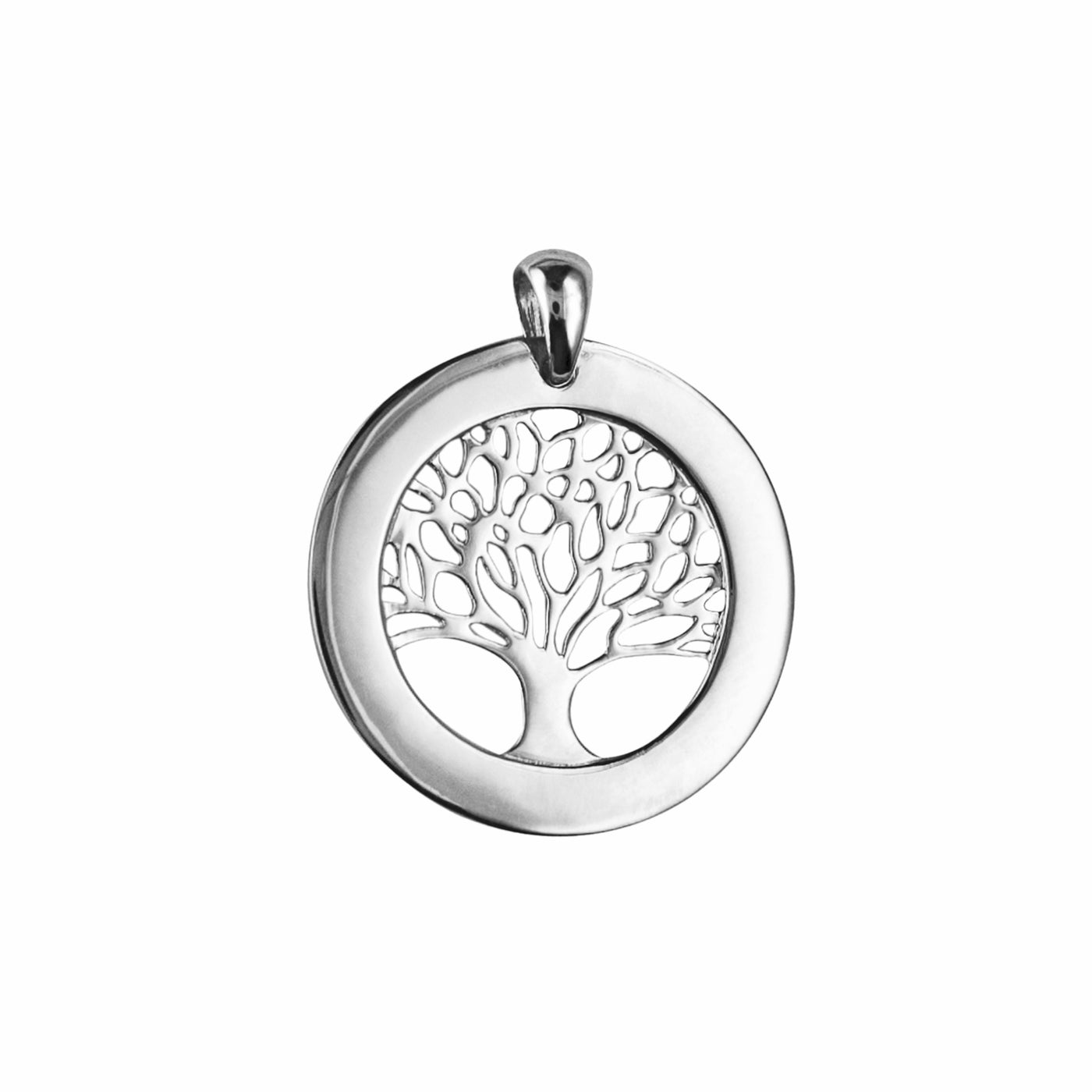 Sterling Silver Tree Of Life Circular Disc Pendant.