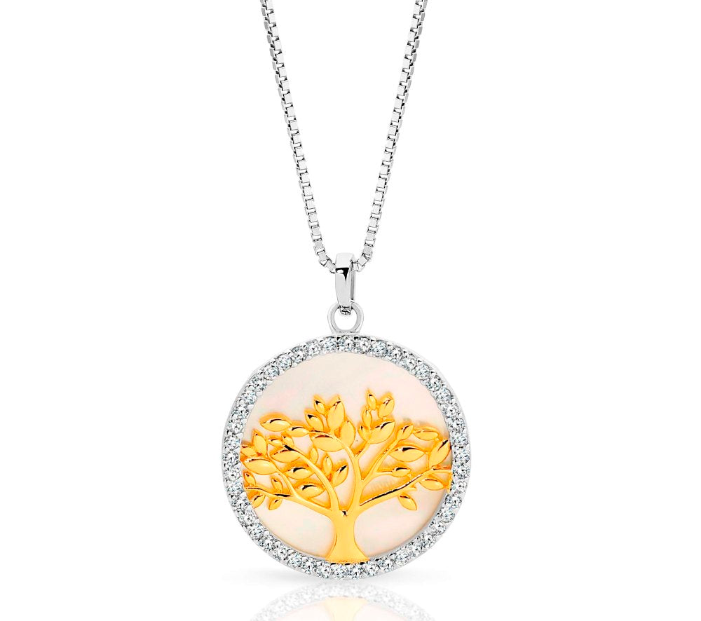 Sterling Silver Tree of LIfe & Mother of Pearl Pendant & Chain.