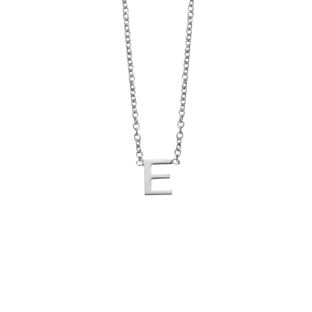 Sterling Silver Petite Initial E Necklace.