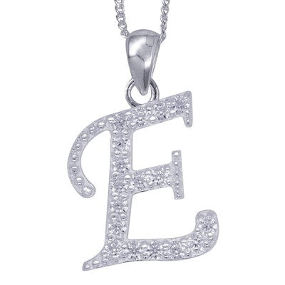 Sterling Silver Script Initial E Necklace.