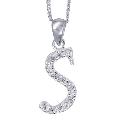 Sterling Silver Script Initial S Necklace.
