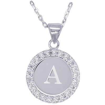Sterling Silver Initial A Disc Necklace.