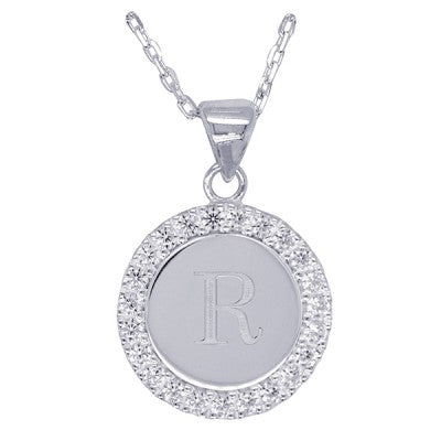Sterling Silver Initial R Disc Necklace.