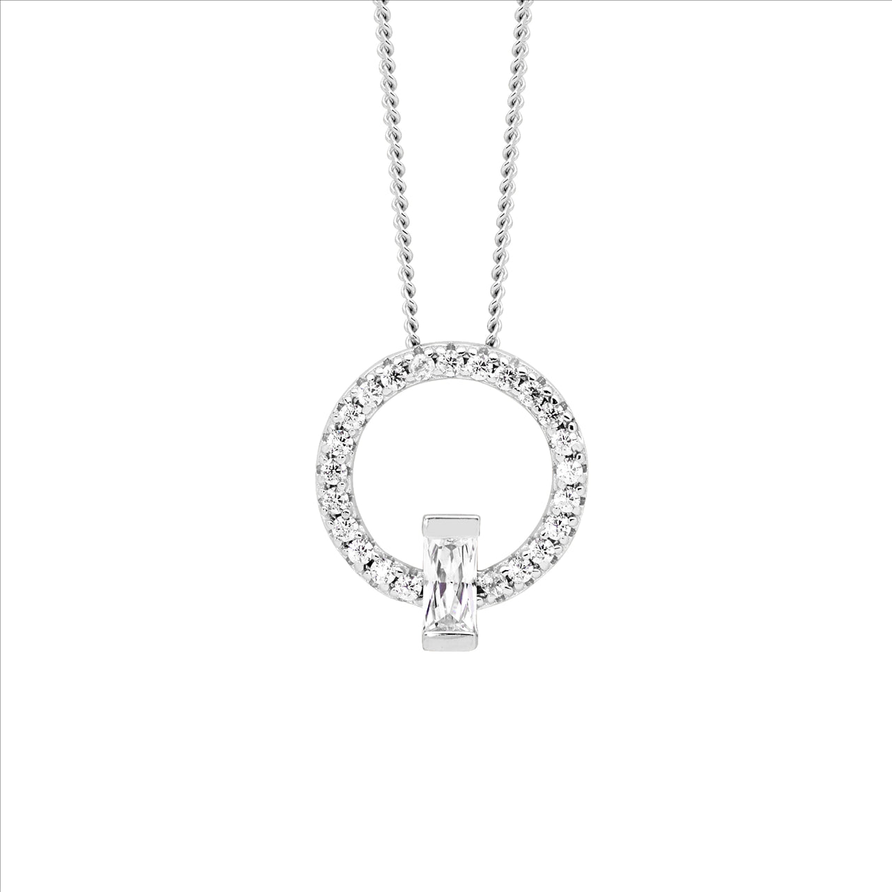 Open Circle Necklace with White CZ.