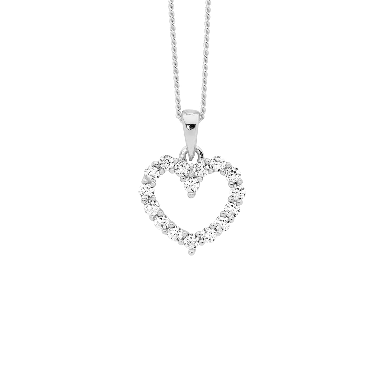 Open Heart Pendant with CZ - Sterling Silver.
