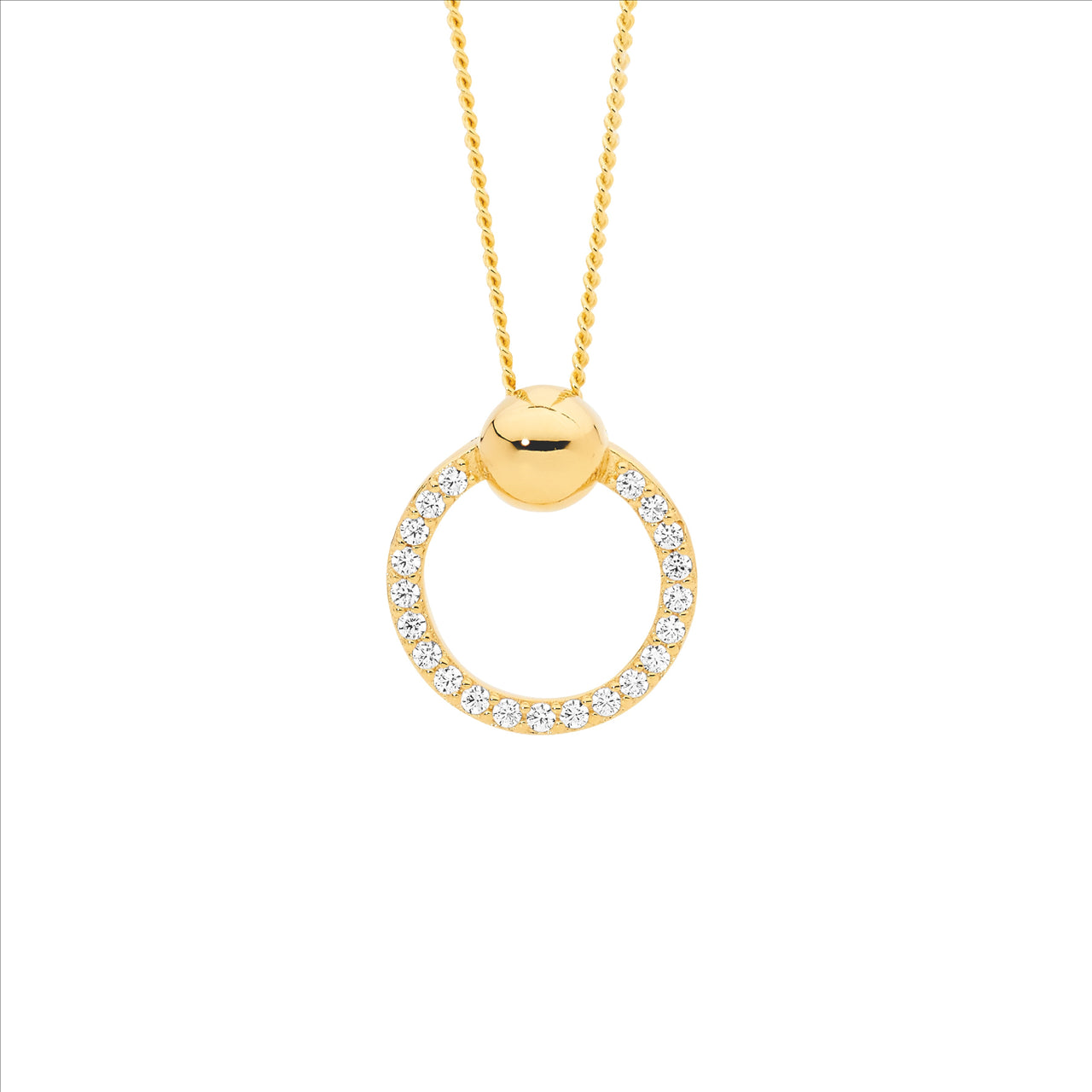 Yellow Gold Plate Open Circle CZ Necklace.