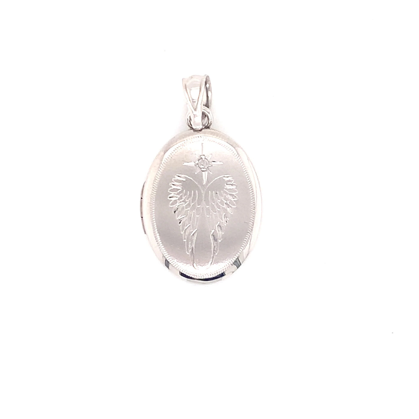 Oval Silver Locket with Angel Wings