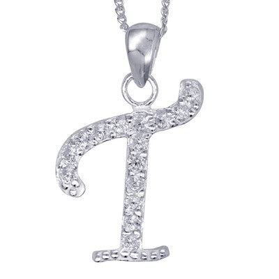 Sterling Silver Script Initial T Necklace.