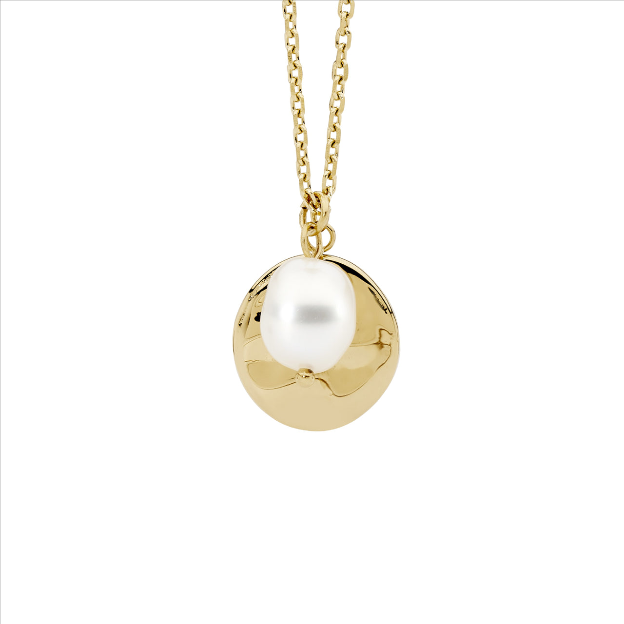 Freshwater Pearl Disc Necklace - Yellow Gold Plate.