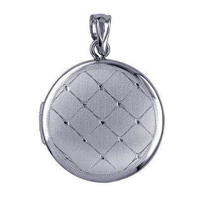 Sterling Silver Round Locket with Criss Cross Pattern.