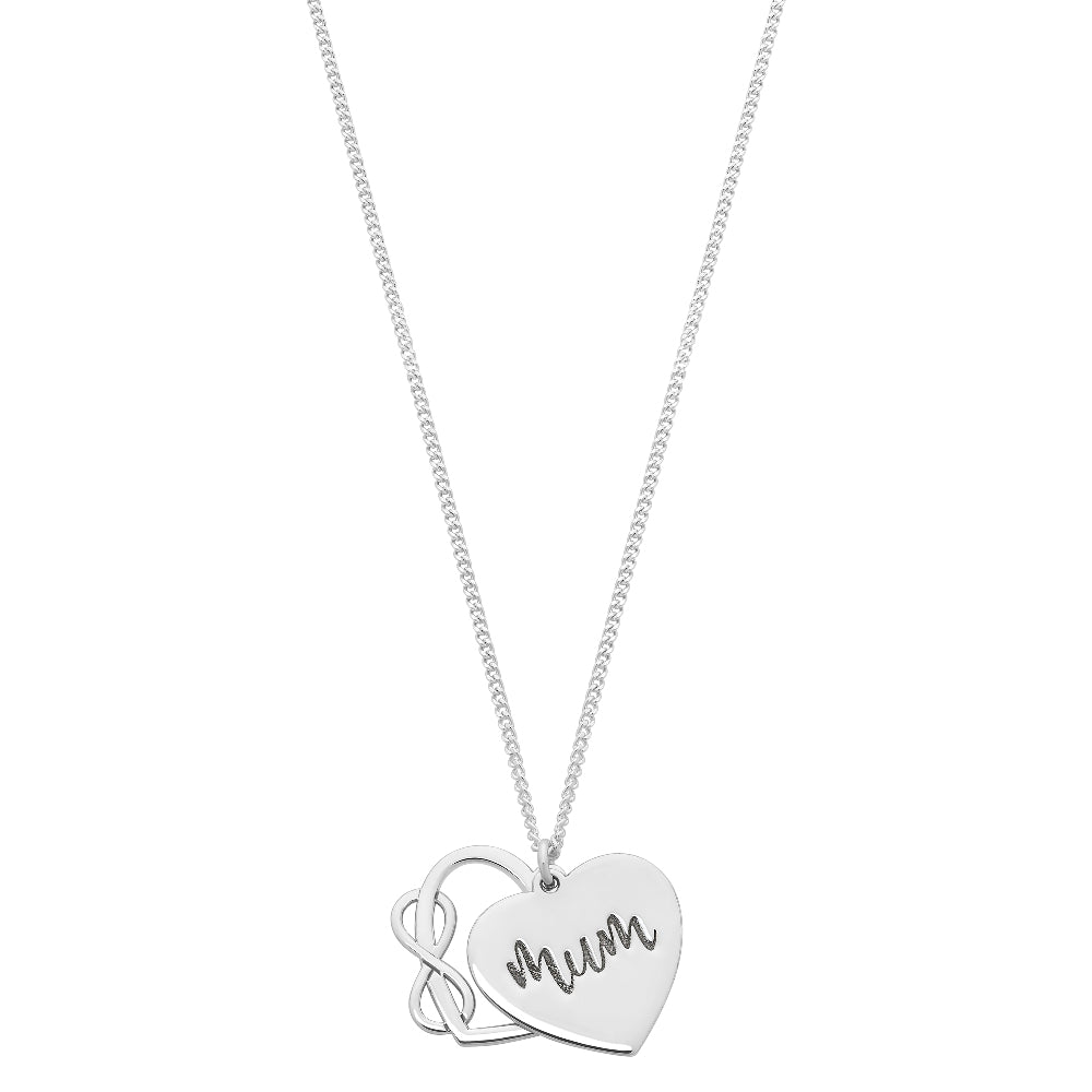 Silver 'Mum' Heart Disc Necklace.