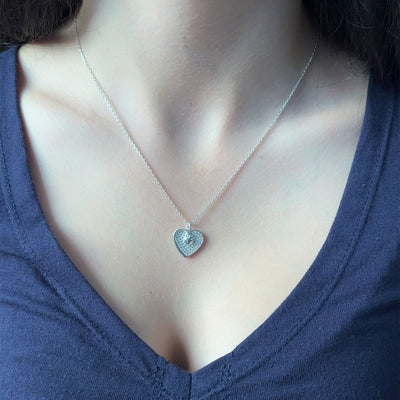 Silver Concave Pave Set Heart Necklace.