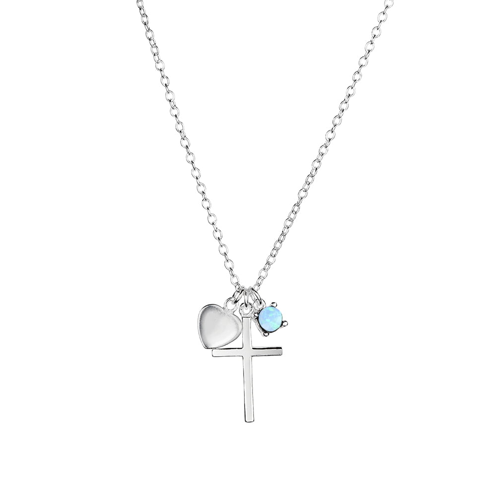 Silver Cross, Heart & Drop Necklace.