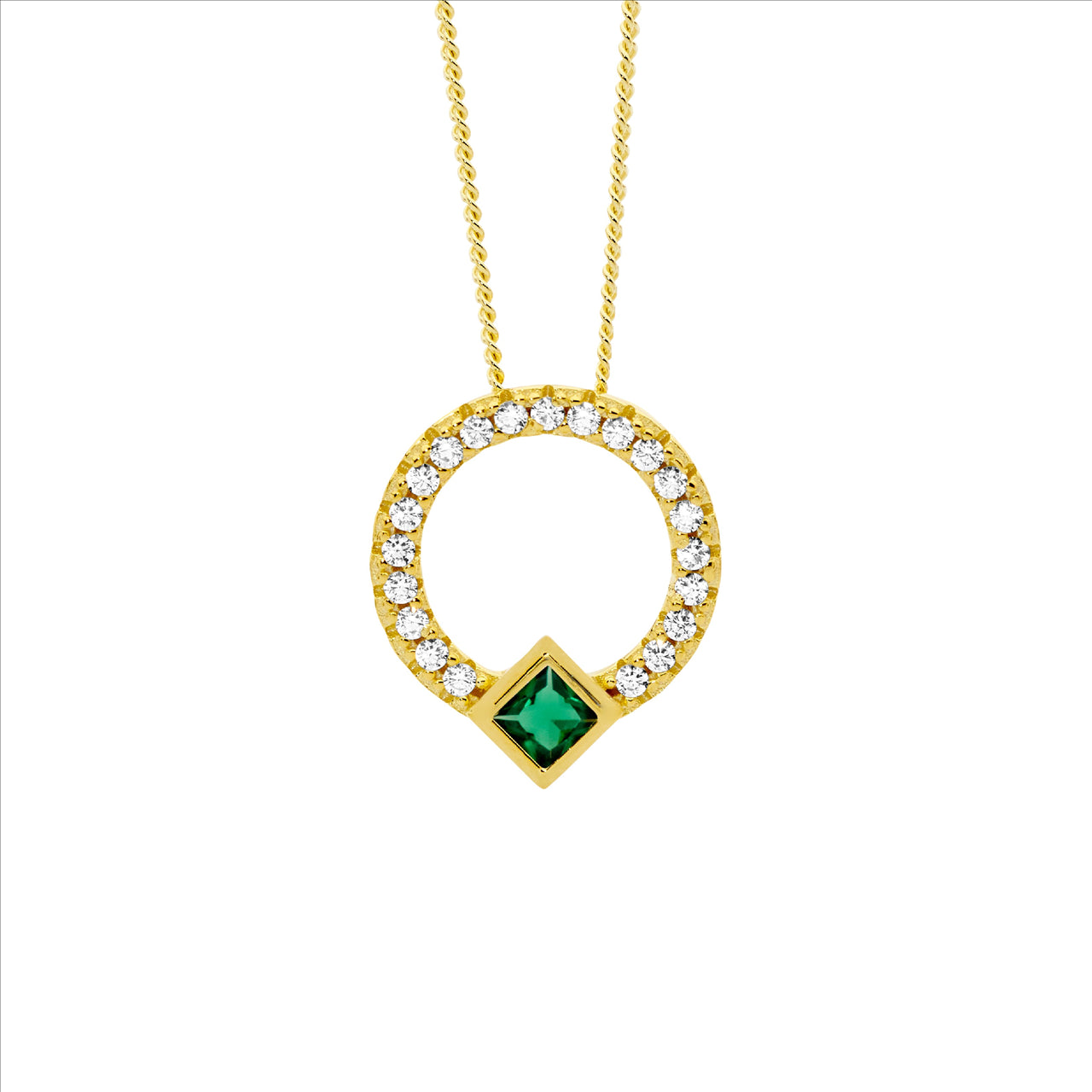 Open Circle Pendant with Green Cubic Zirconia.