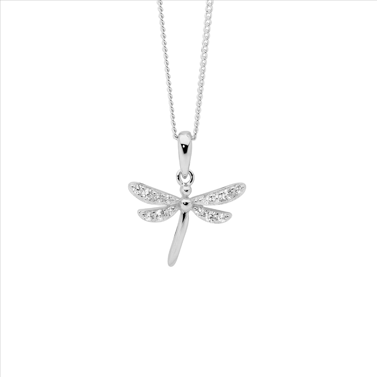 Dragonfly Necklace set with Cubic Zirconias - Sterling Silver.