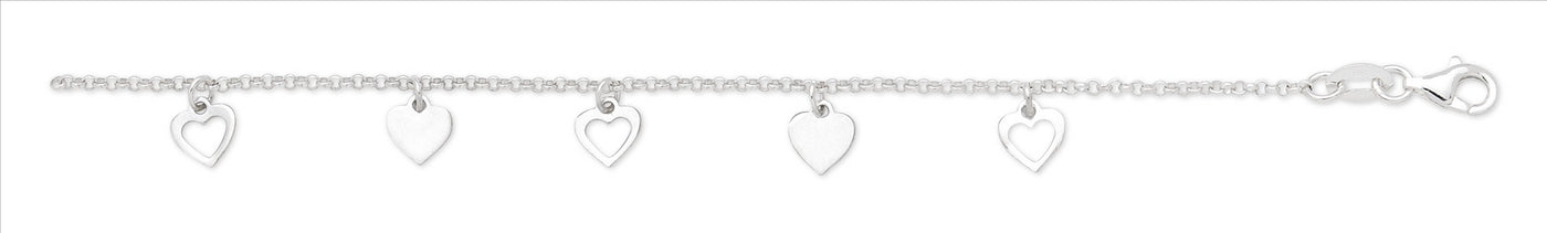 Sterling Silver Multi Hearts Anklet
