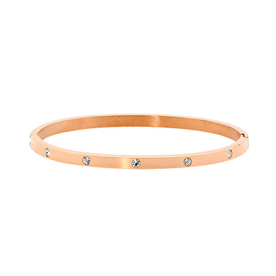 Stainless Steel Rose Gold Plate CZ Bangle 4mm Wide