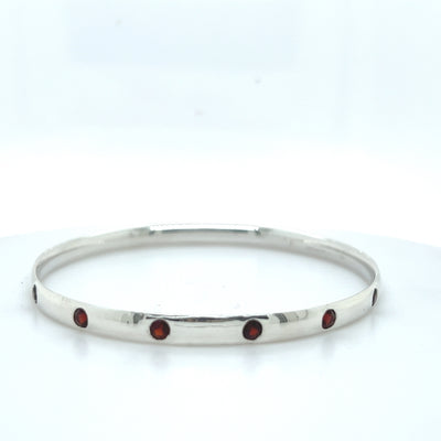 Solid Silver Bangle Set with 5 Garnets.