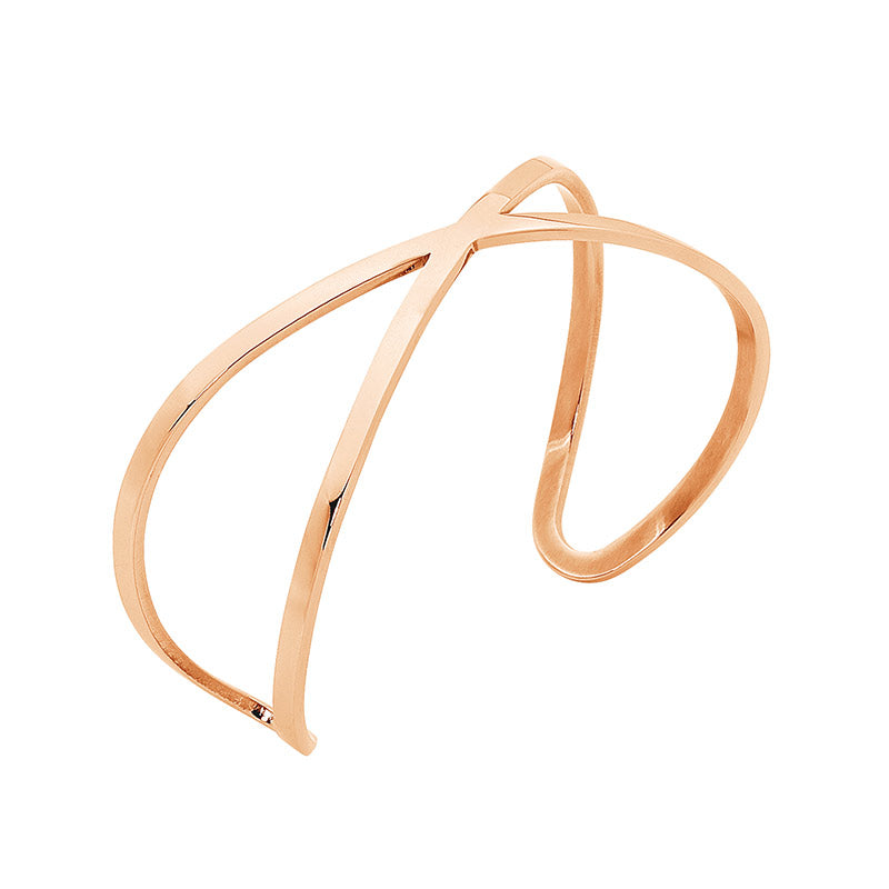 Open Cross Over Cuff Bangle - Rose Gold Plate.