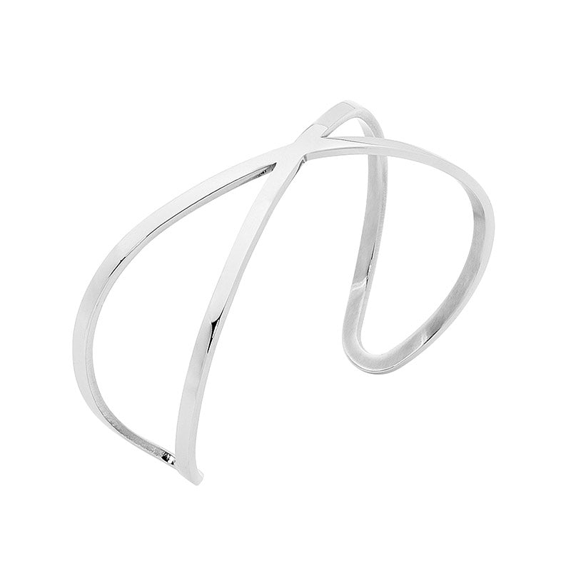 Stainless Steel Open Cross Over Cuff Bangle.