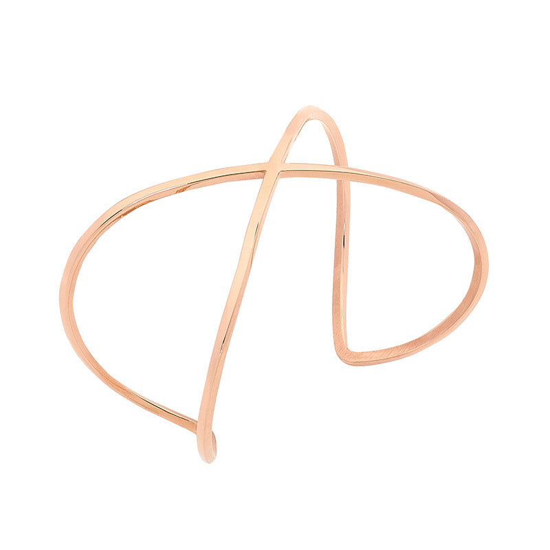 Open Cross Over Cuff Bangle - Rose Gold