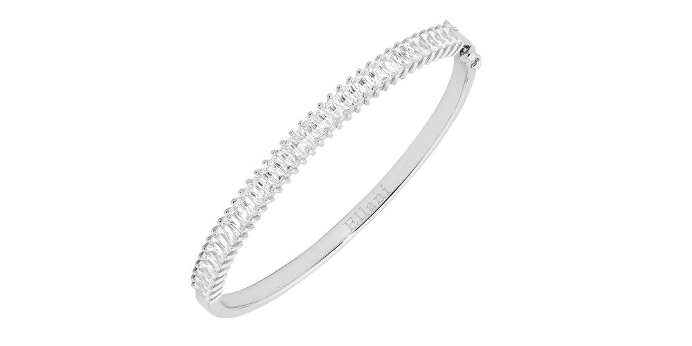 Sterling Silver Bangle Set with Baguette Cubic Zirconias.