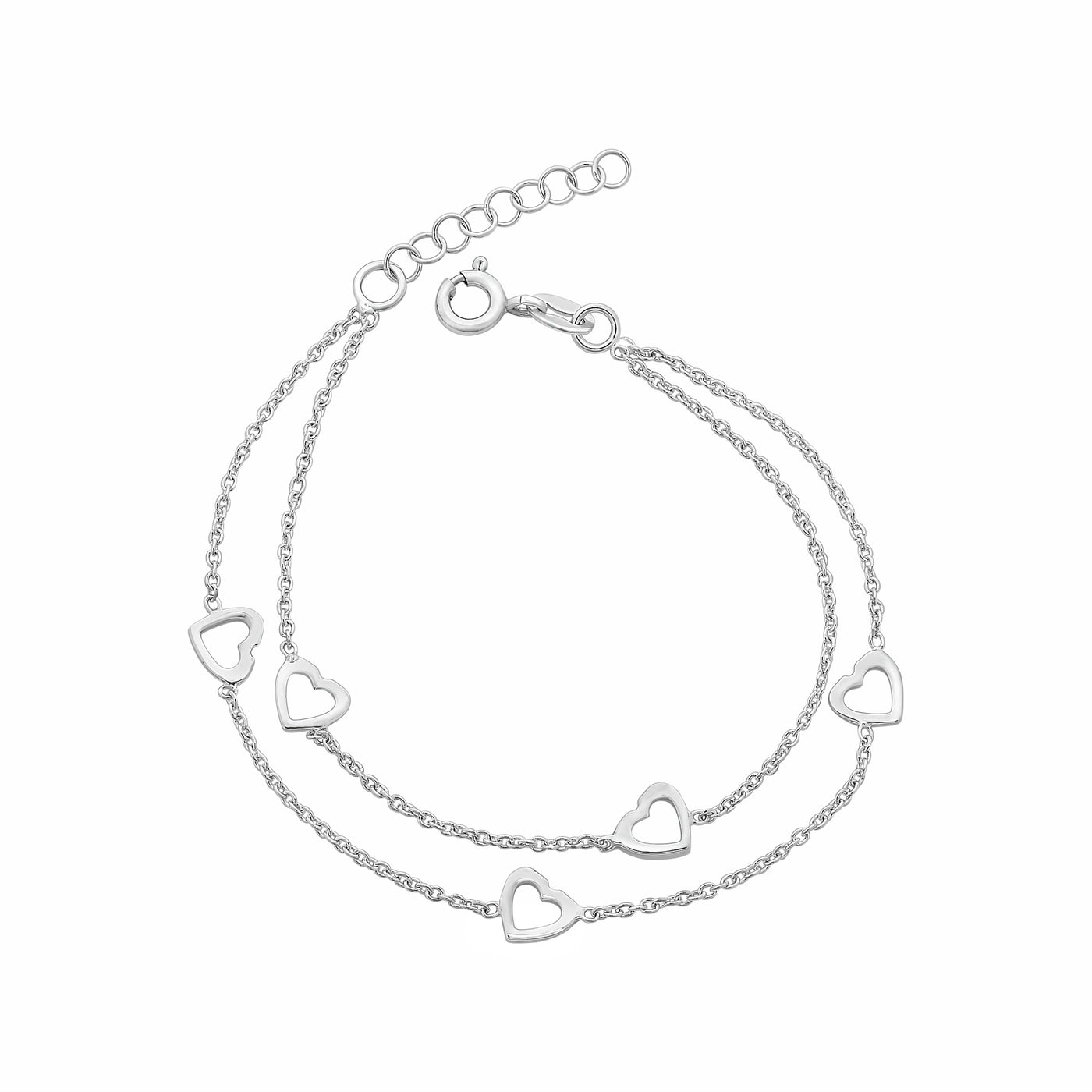 SterlingSilver Double Strand Bracelet with Open Hearts.