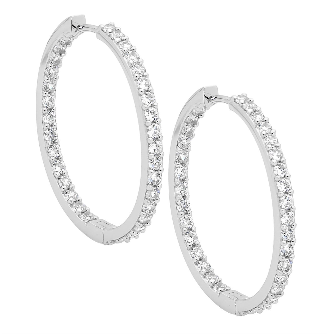 Cubic Zirconia Hoops Inside Out - Sterling Silver.