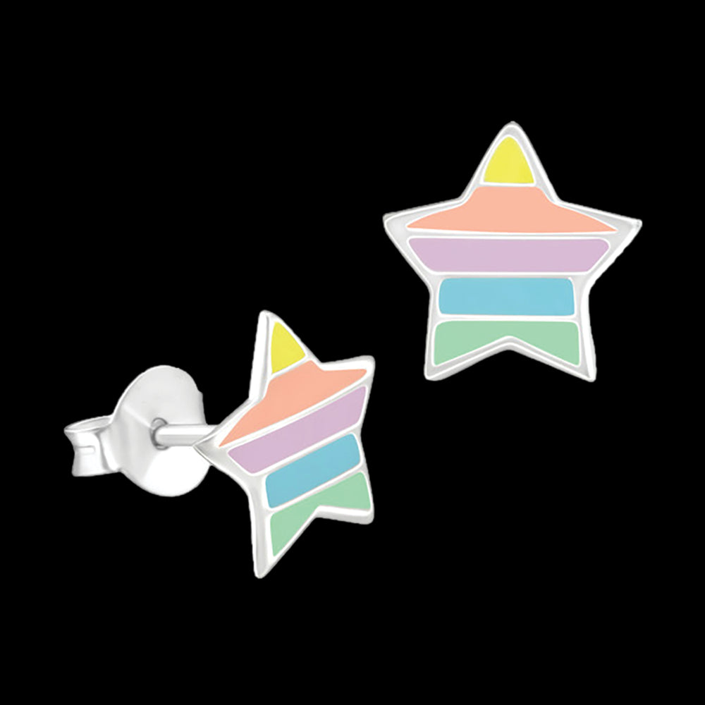 Sterling silver Pastel Rainbow Enamel Star Earrings