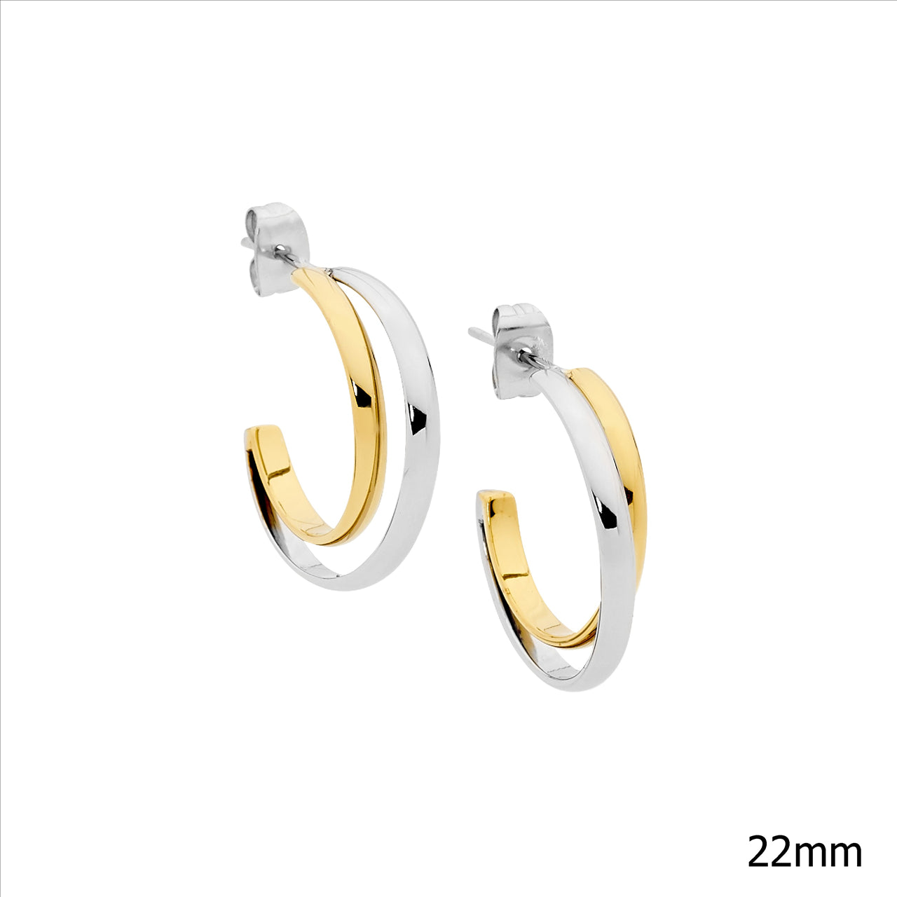 Stainless Steel/Yellow Gold Double Row 3/4 Hoops