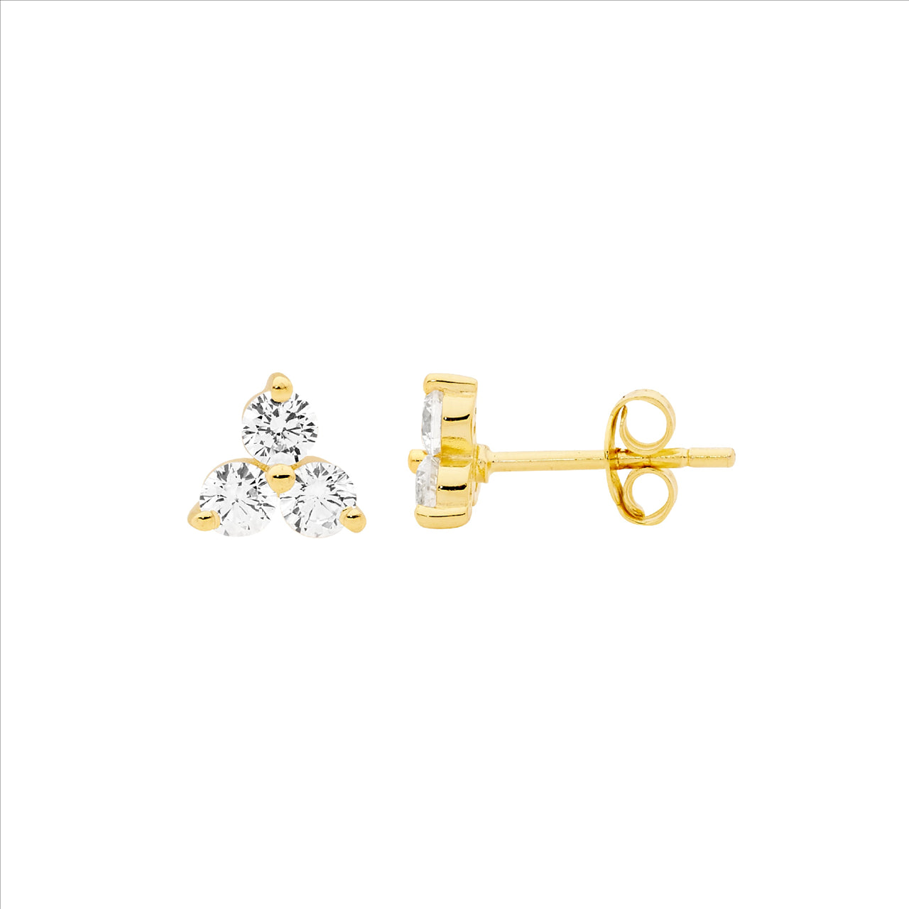 Cubic zirconia Triangle Stud Earrings - Yellow gold Plate.