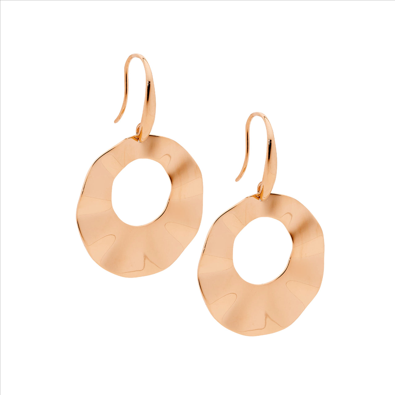 Large Open Disc Drop Earrings - Rose gold Plate.
