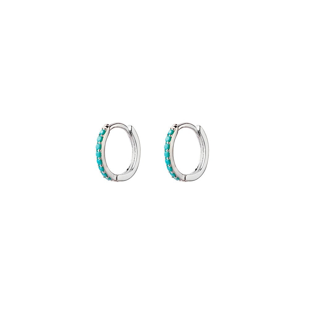 Silver Turquoise Huggie Earrings.
