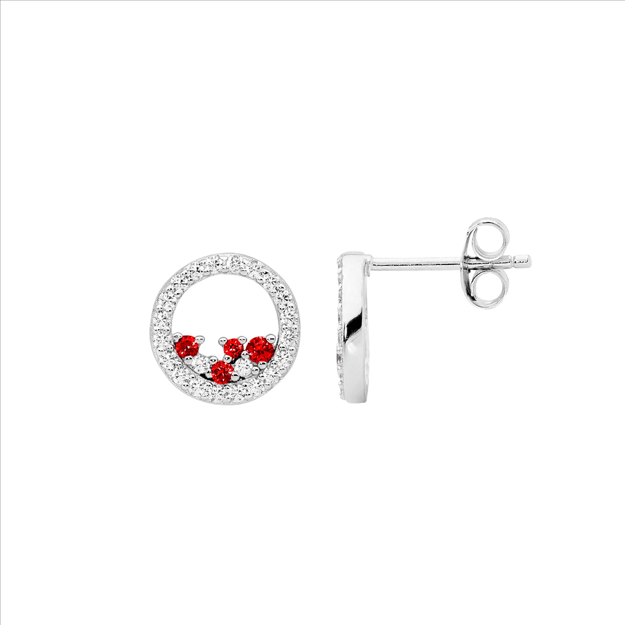 Open Circle Studs Red & White Scattered CZs