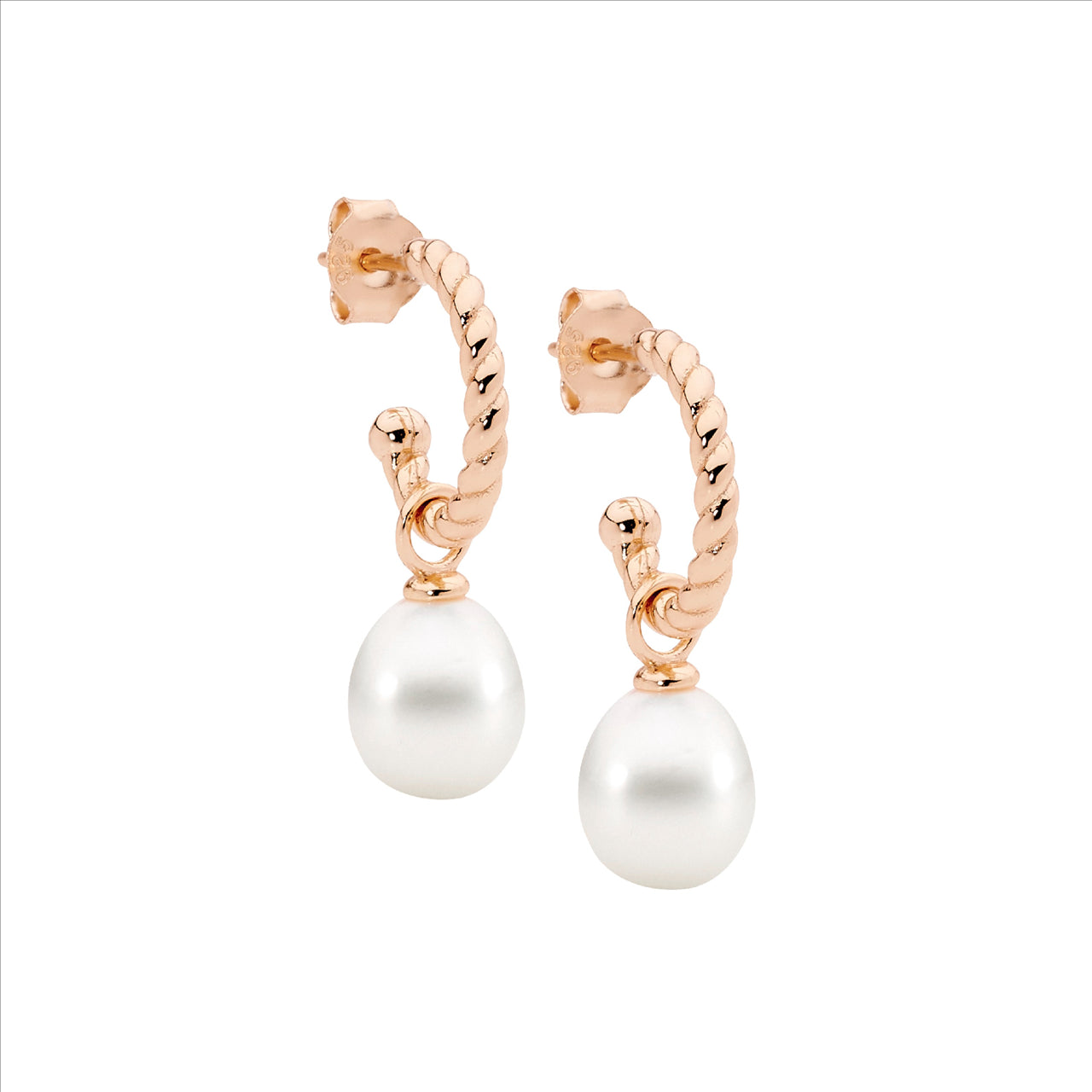 Pearl Twist Open Hoop Earrings - Rose Gold Plate.