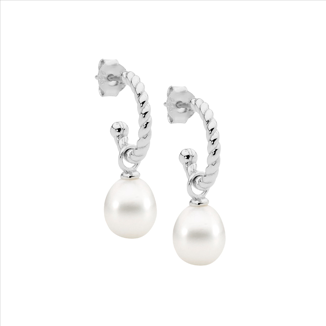 Pearl Twist Open Hoop Earrings - Sterling Silver