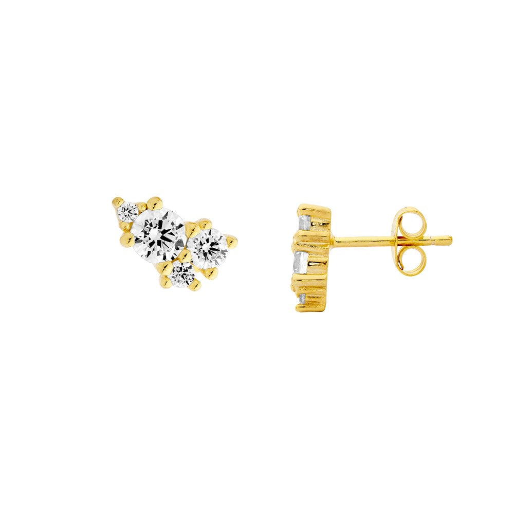Scattered CZ Cluster Stud earrings - Yellow Gold Plate.