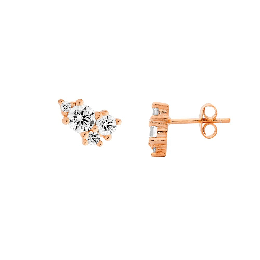 Scattered CZ Cluster Stud earrings - Rose Gold Plate