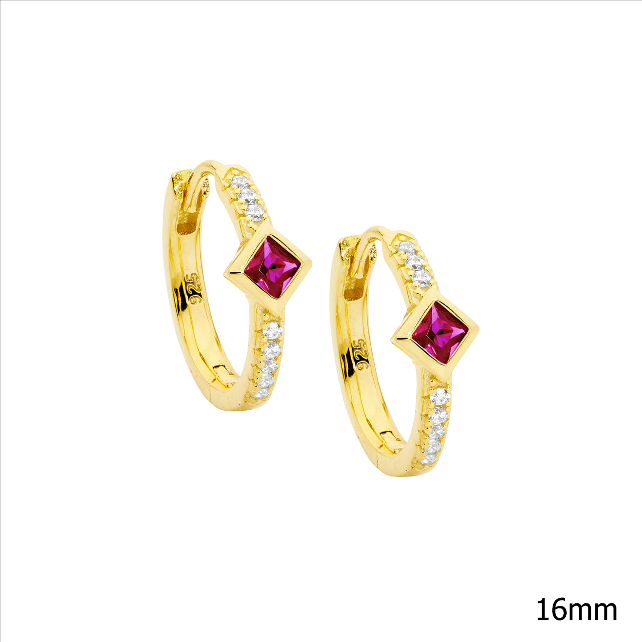 Red & White Huggie Earrings - Yellow Gold.